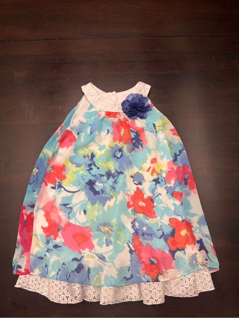 Youngland Multicolor Floral Sundress with Navy Flower Accent